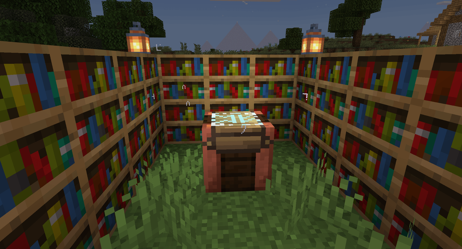 Thumbnail Push enchantments past their normal maximum. Each use costs a Hallowed Gem, crafted from Unusual Dust, Illusionary Dust, amethyst and a diamond. Glyphs float up from nearby bookshelves.