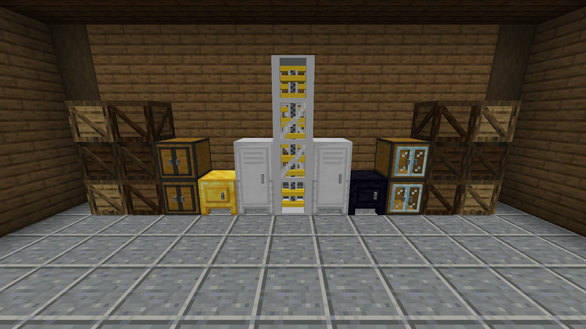 Lockers, safes, cabinets, an item tower and warehouse crates.