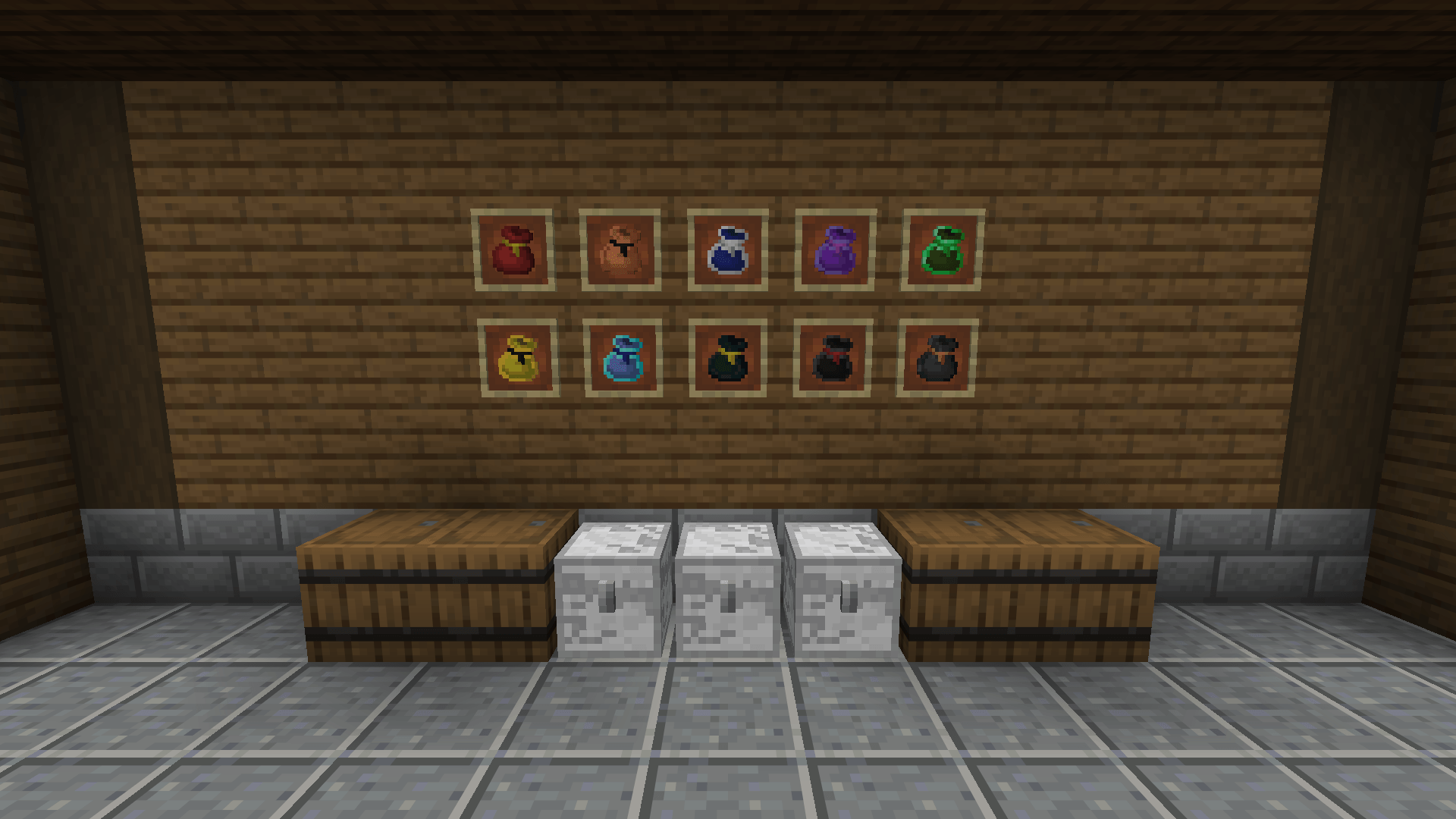 Dyed bags from basic to netherite, with the ender bag.