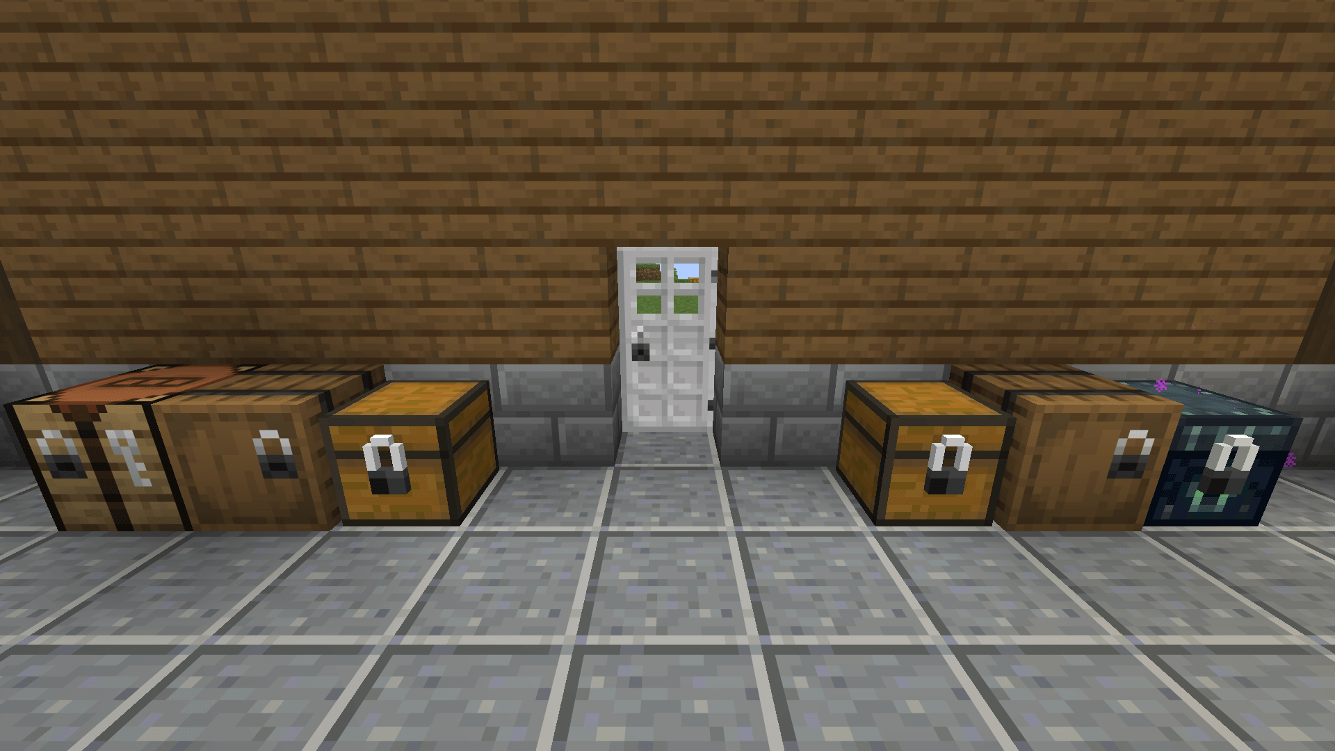Locked doors, chests, barrels and an ender chest.