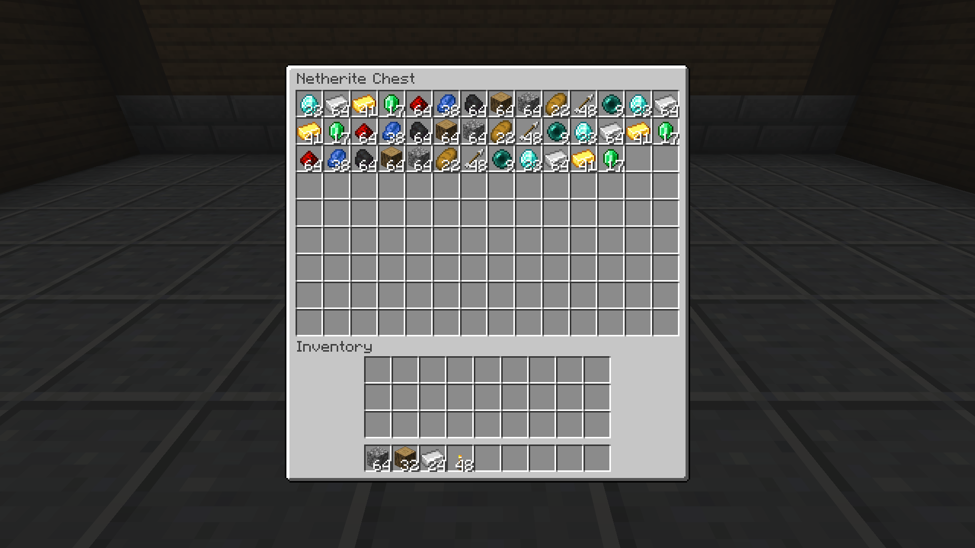 A netherite chest holds 126 stacks.