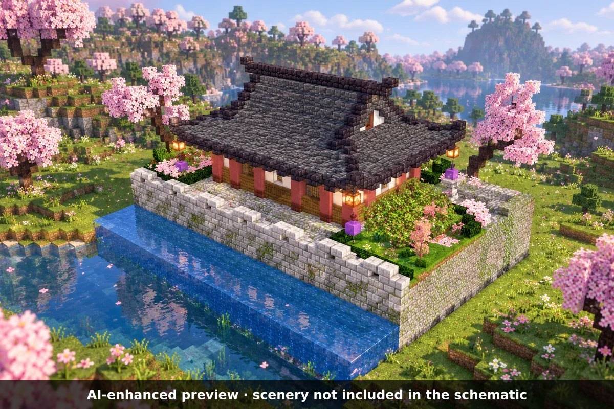 AI-enhanced preview: the scenery around the build is not part of the download.