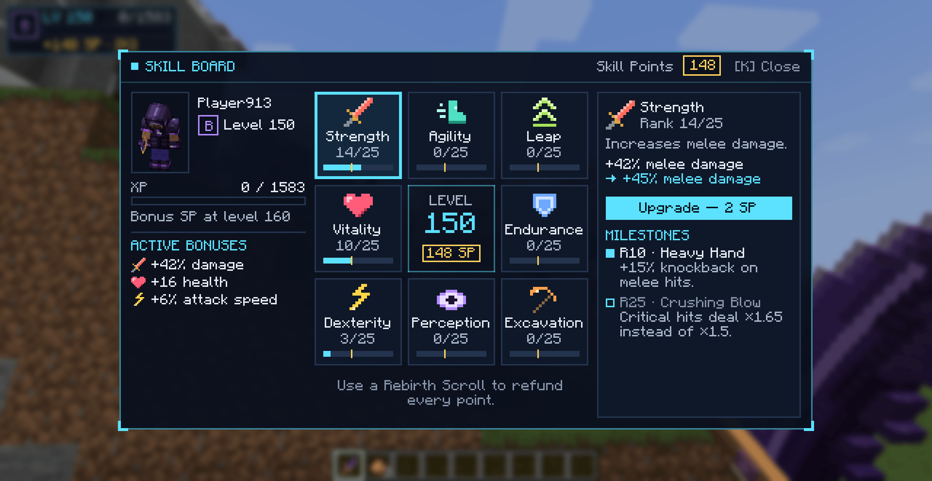Thumbnail 8 skills, 25 ranks each, 16 perks
