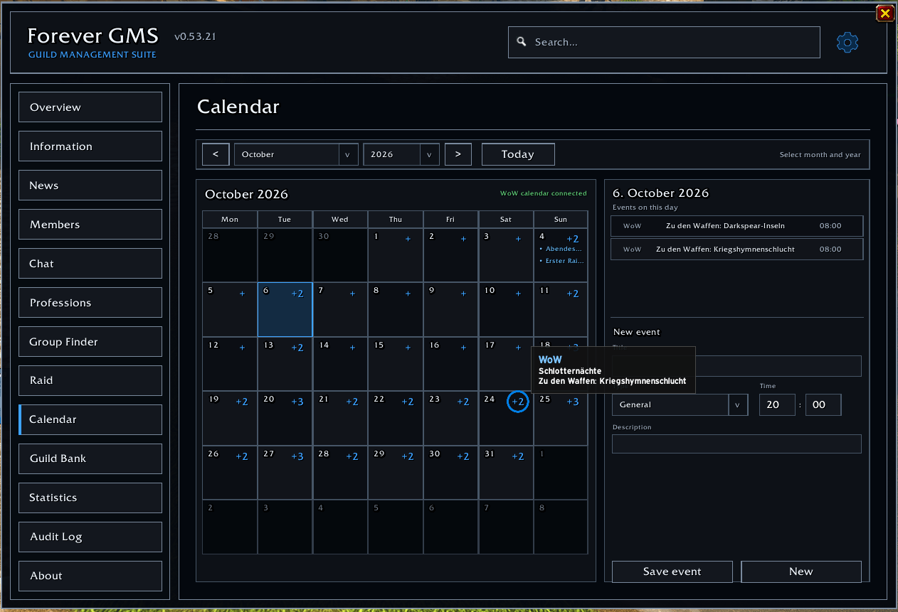 Thumbnail Imports the official Calender and let you add your own events!