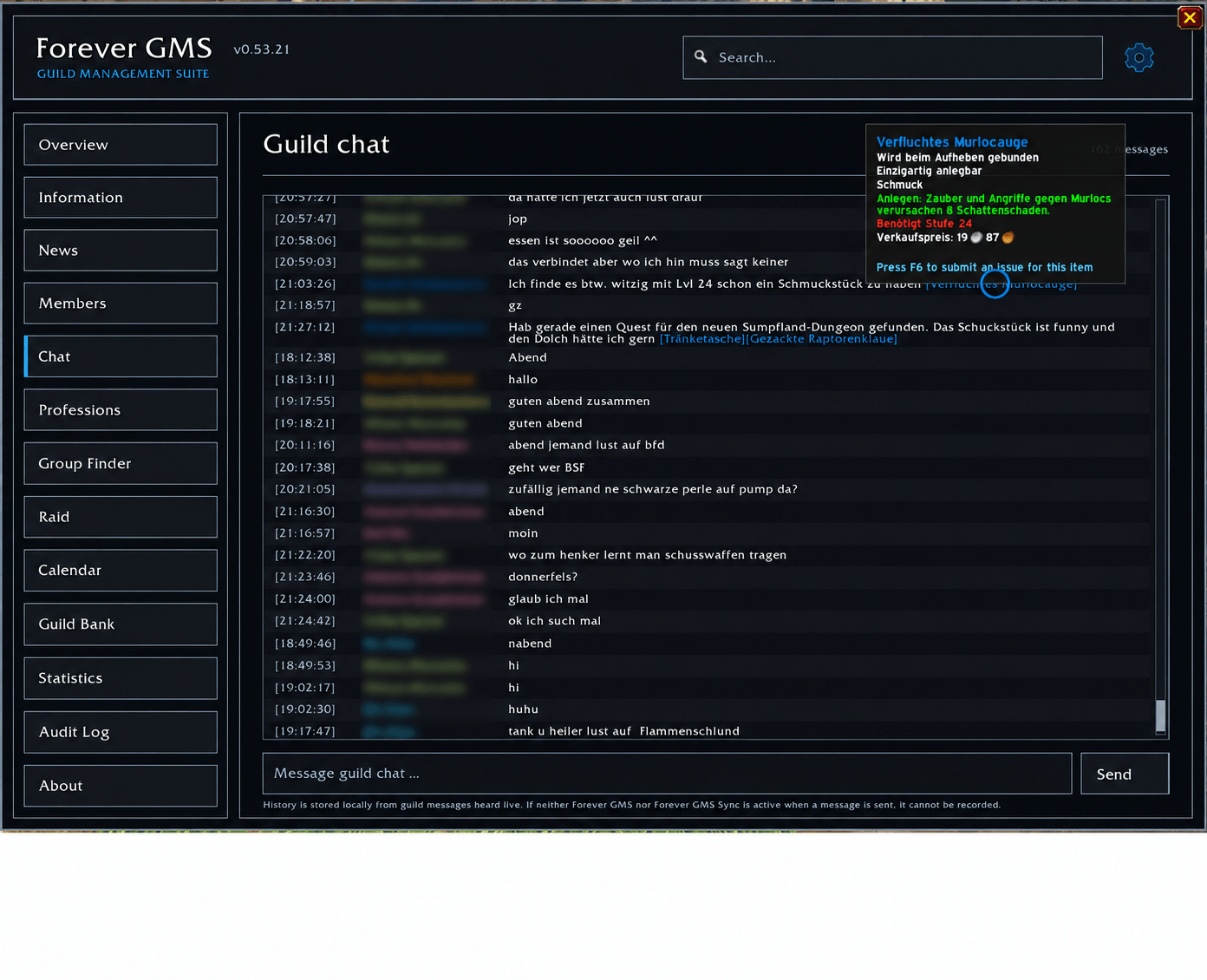 Thumbnail As long as somebody is listening to the guild chat, chat will be synchronized with Tooltip of items.