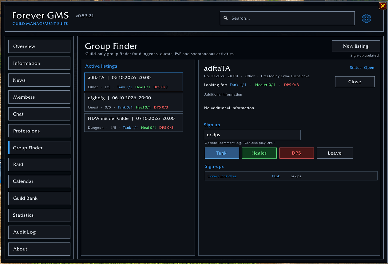 Thumbnail Create your own groups, where guild members can apply with their role