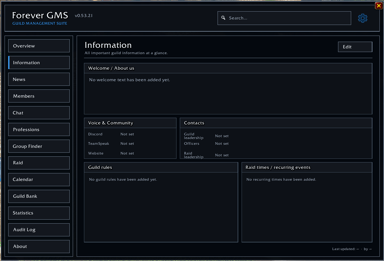 Thumbnail Guild Information with Links, Contacts and Rules