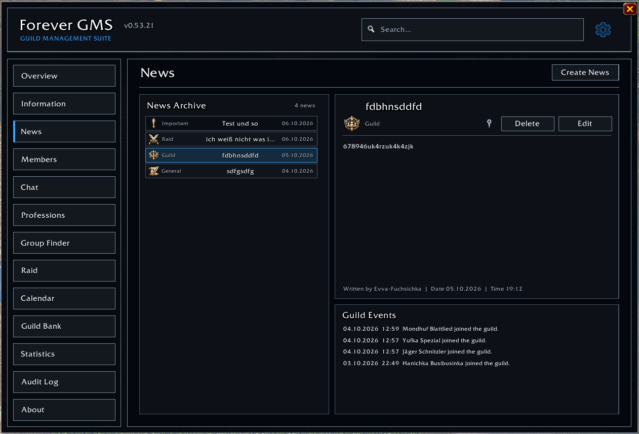 Thumbnail Own News System - Create news, edit them, pin them, see who joined or left the guild