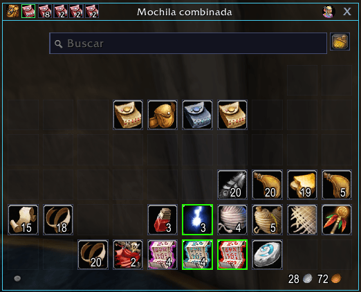 Your bags in the title bar