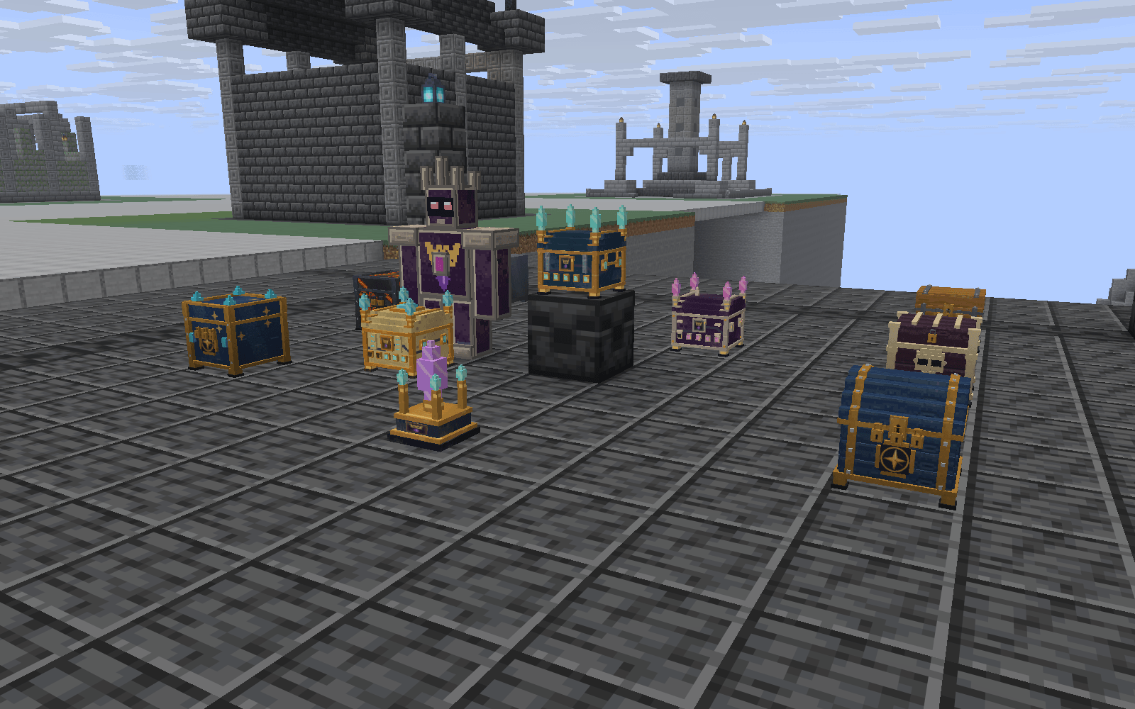 Thumbnail Actual in-game models arranged on a display stage: treasure chests, the three new ark themes, the Ark Custodian and the Victor's Reliquary.