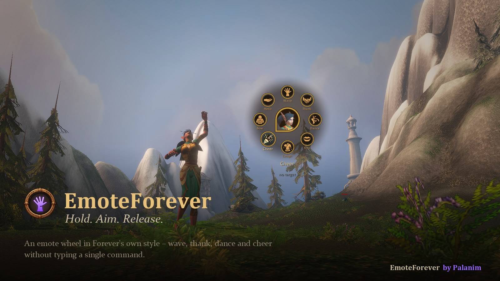An emote wheel in Forever's own style – hold, aim, release