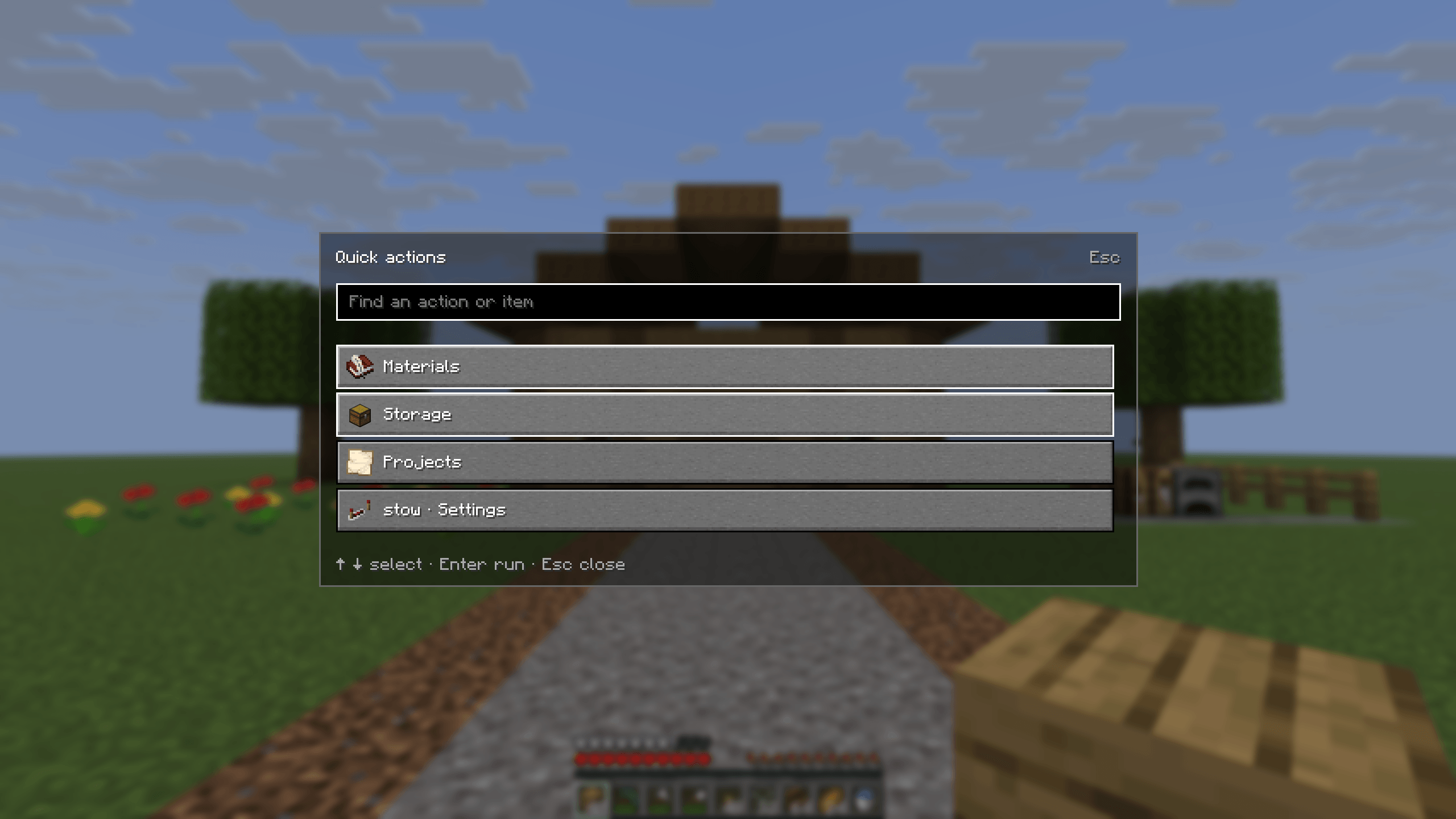 Thumbnail Open Quick actions with Ctrl + K to find Materials, Storage, Projects, settings and contextual inventory actions.