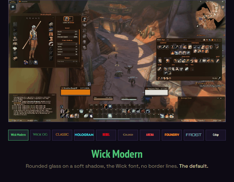 Wick's UI in each of its ten looks