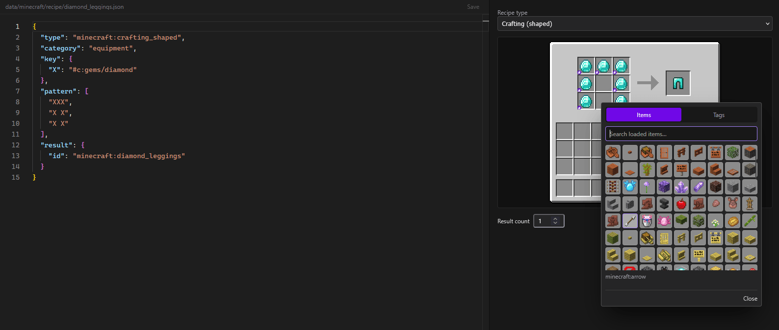 Thumbnail Select an item for the recipe from a new menu