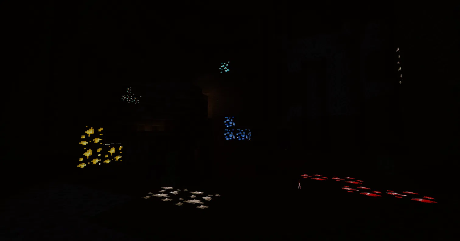 Thumbnail Gold, lapis, diamond, redstone and iron ore shine in their own colours inside a pitch-black cave.