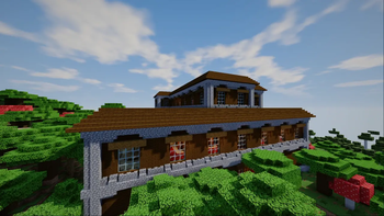 Thumbnail A woodland mansion in the dark oak forest with the crownlight shader.