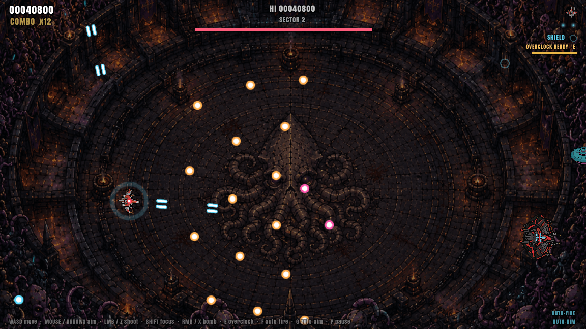 Thumbnail Every sector of Endless ends with a boss and its barrage. Bomb to clear the screen when it gets thick.