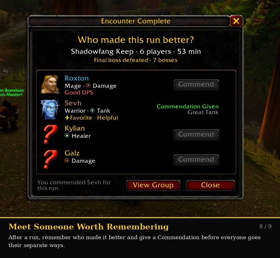 Thumbnail After a dungeon or group run, Encountered can show everyone you adventured with and let you recognize the player who made the run better. Commend a great teammate before the group goes its separate ways.