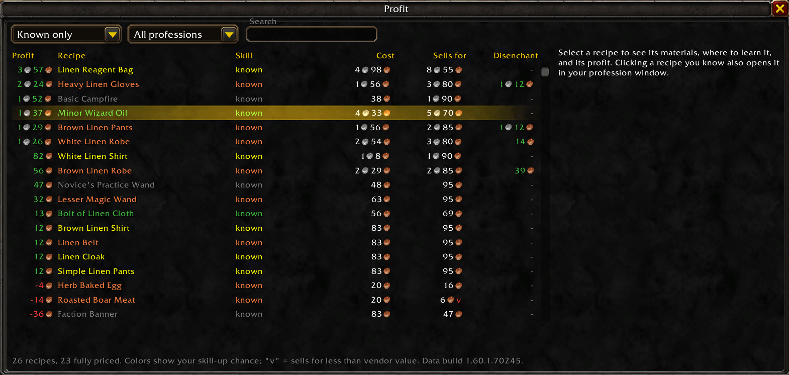 Profit Menu Screenshot