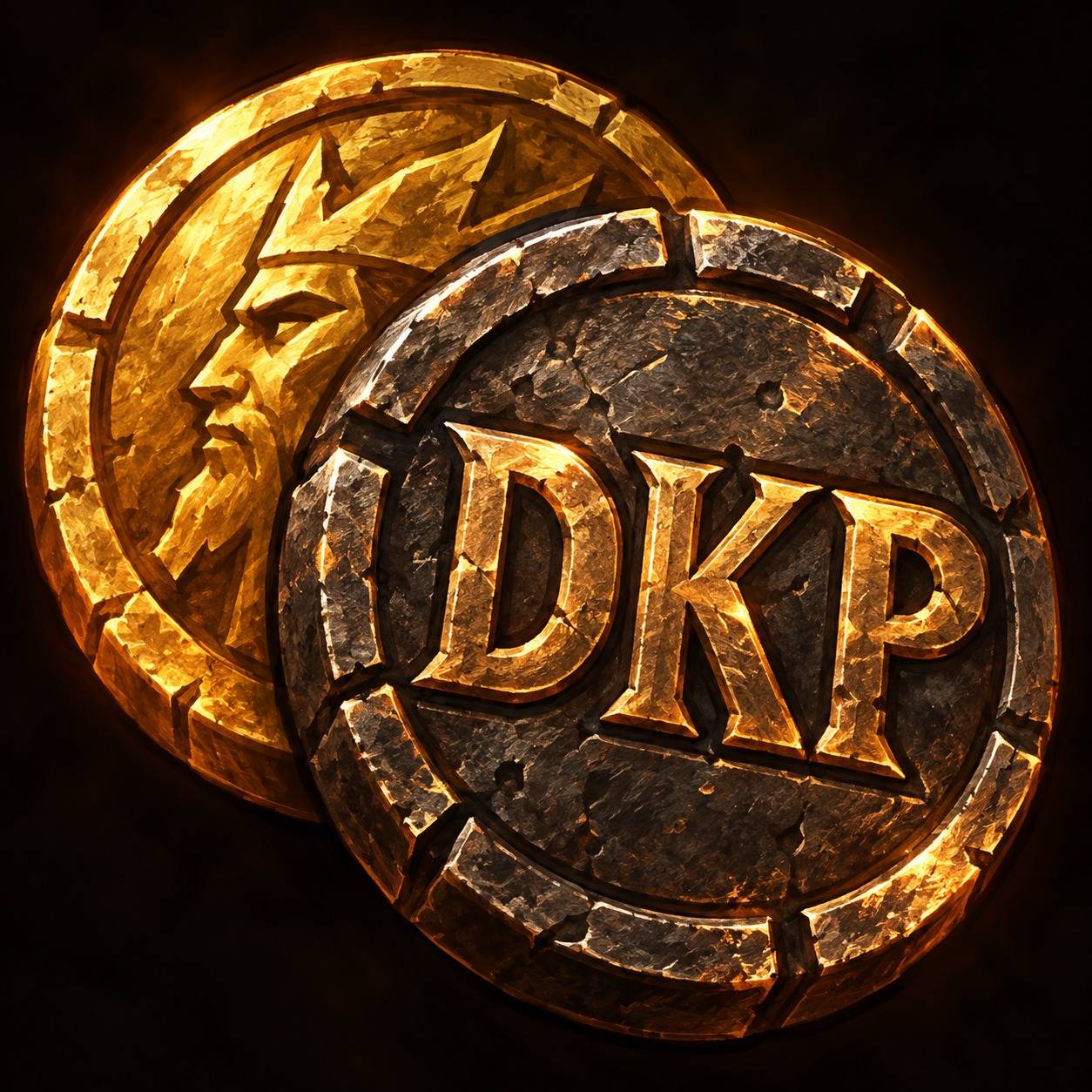 Thumbnail Gold-backed DKP token artwork used for the addon icon and minimap button. Artwork preview, not an in-game screenshot.