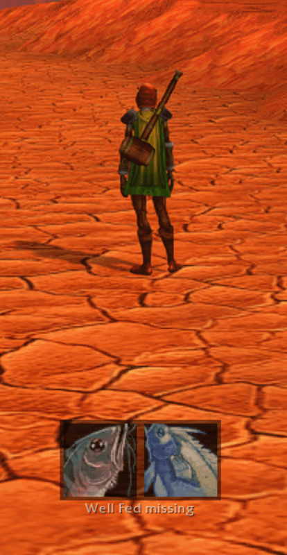 When Well Fed has run out, one icon per food appears. Left-click eats that food. The row stays hidden in combat.