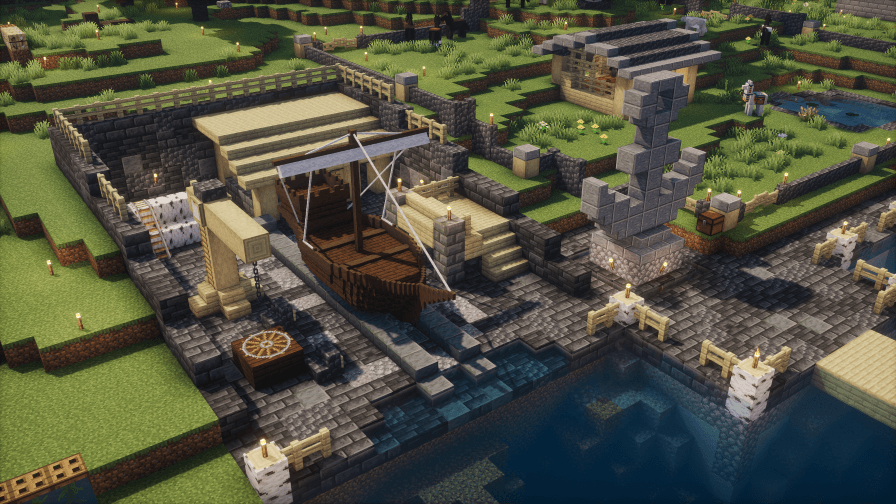 Dark Oak cog on a shipyard created by PartTimeCaptain, a fan of Shippy Ships