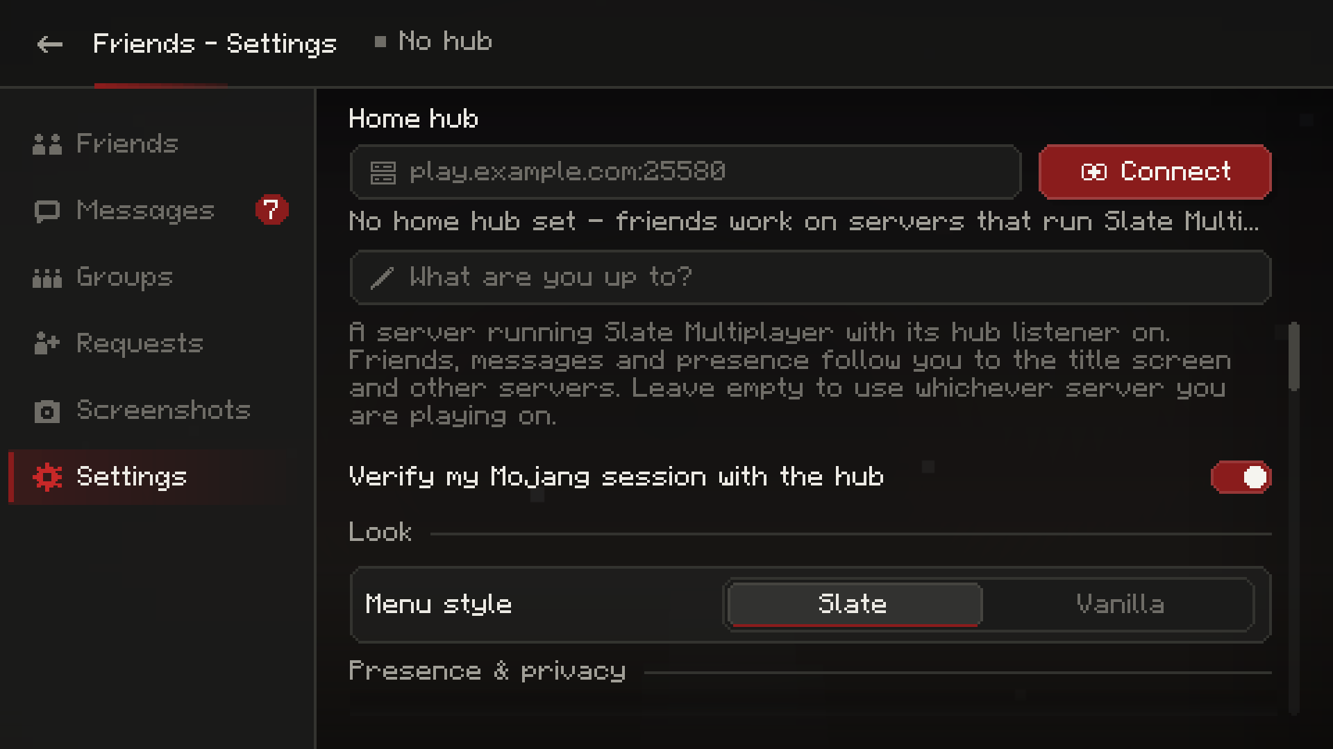 Hub settings