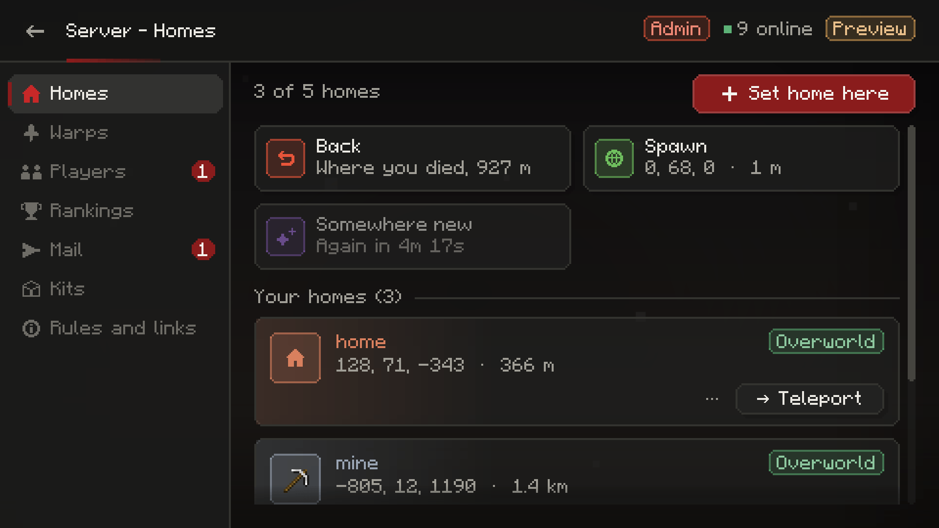 Players' menu