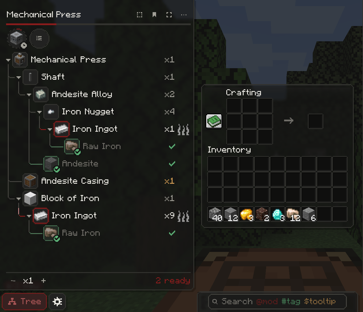 Crafting tree beside the crafting table