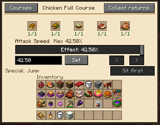 Full-course ingredient input and effect magnitude adjustment screen