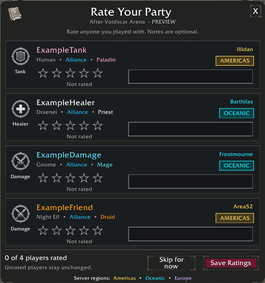 Thumbnail At the end of each dungeon, you can rate your party on how they did, and leave a note. this is only seen by you.