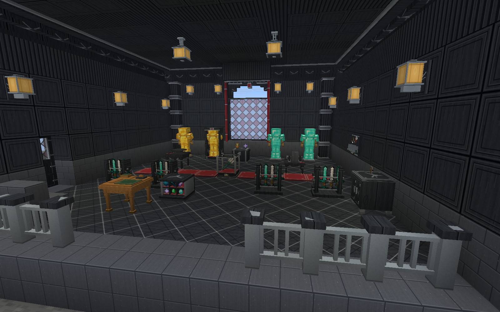 Thumbnail Display recoverable weapons and real equipped armor in a matching ebony room. Actual Minecraft gameplay, without shaders.