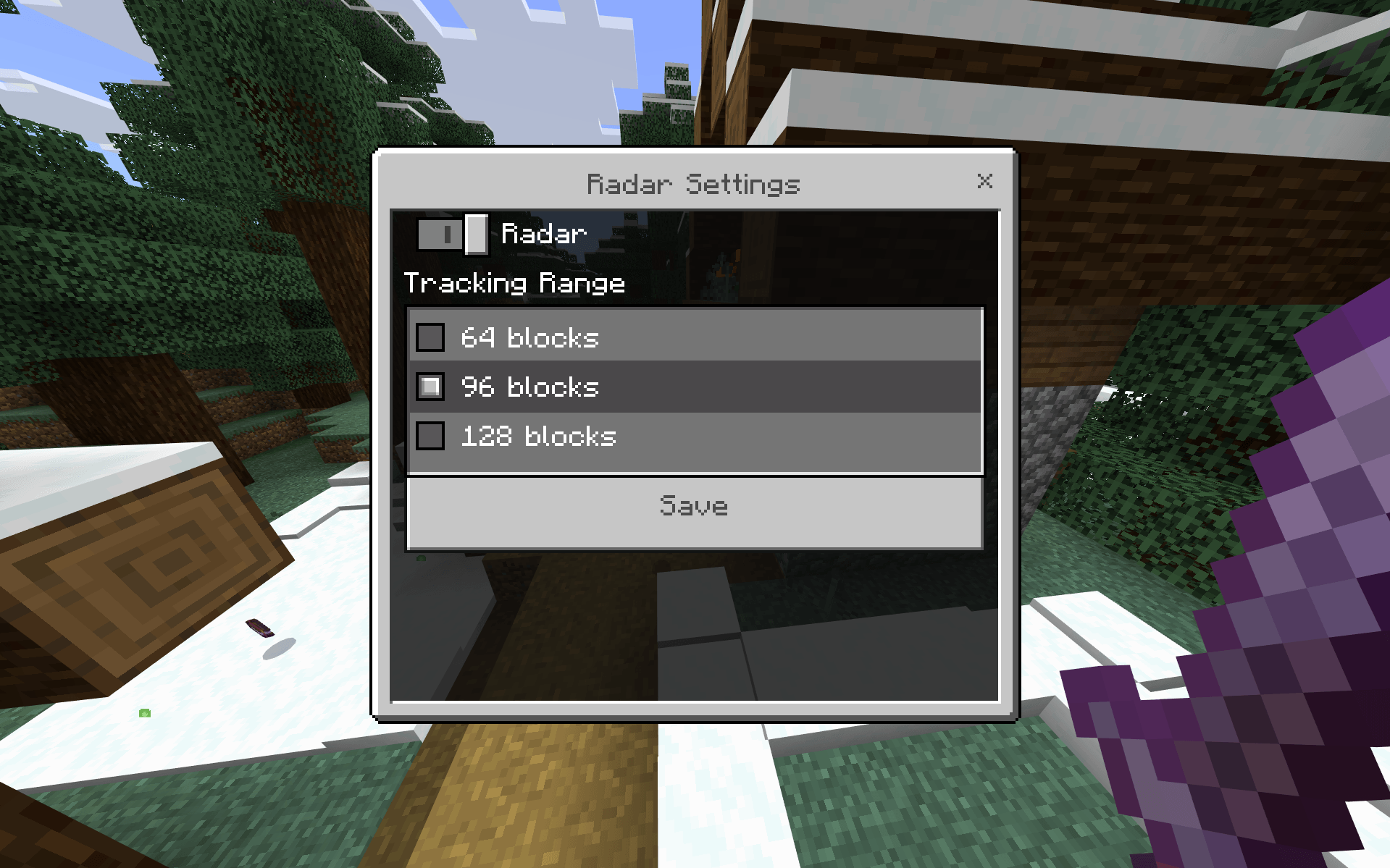 RaidRadar Tracking Range options