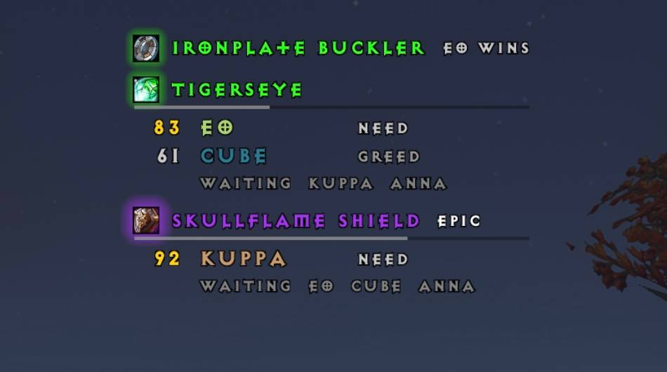 Thumbnail Group loot rolls on the roll board.