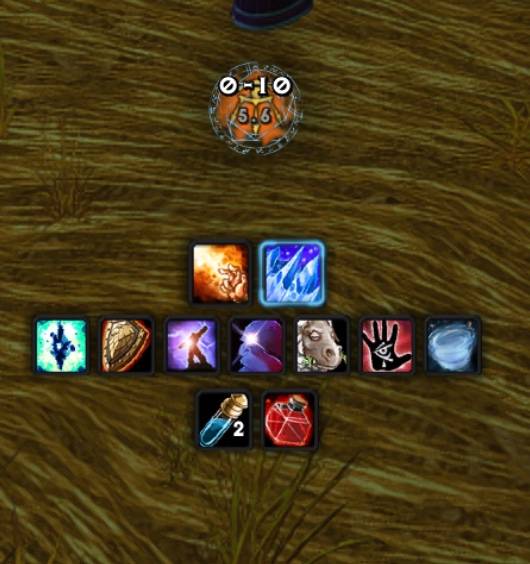 The centre column: distance and speed on the spell art, a proc, both cooldown rows, supplies.