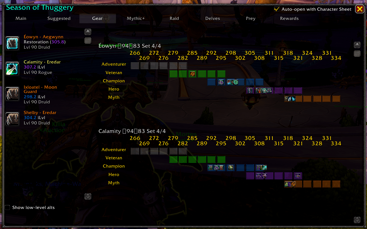 Thumbnail Quickly see where your armor pieces are along any given gear track and compare that with your alts
