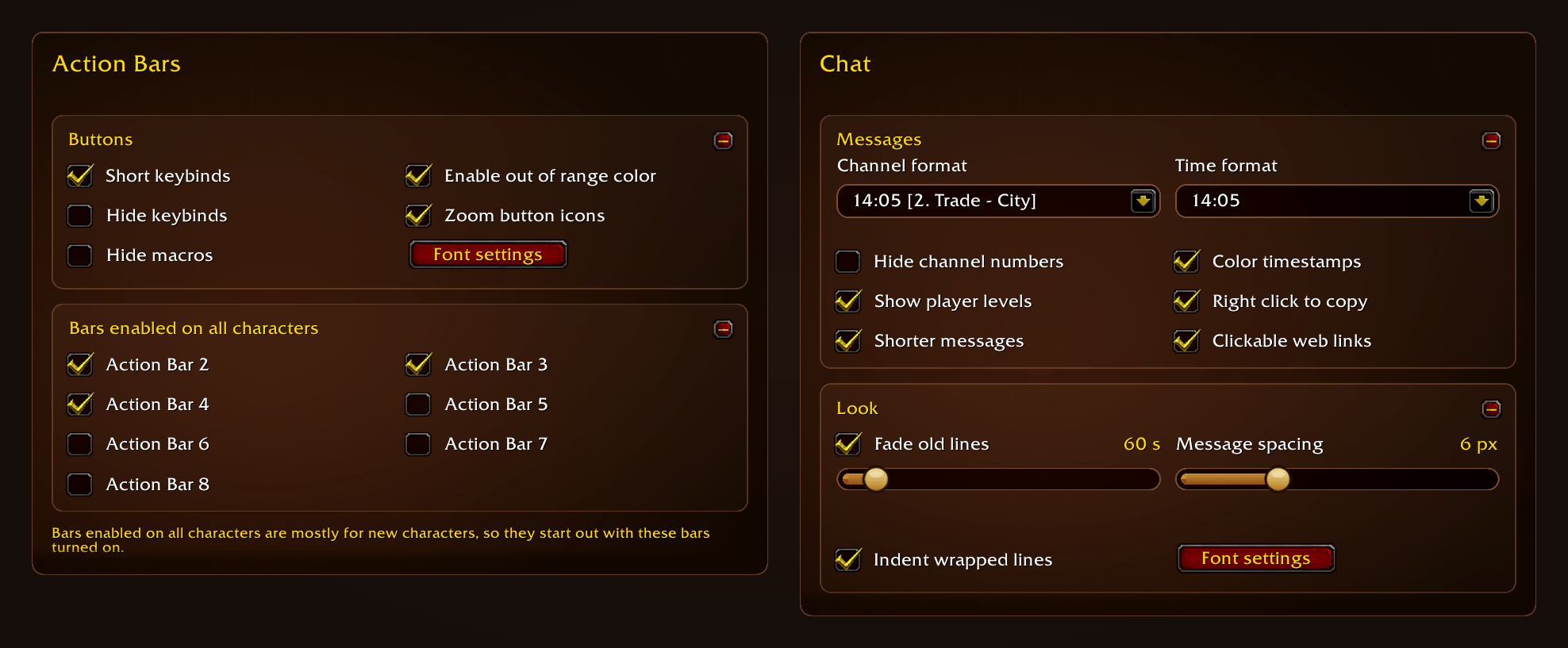 Action Bars and Chat options