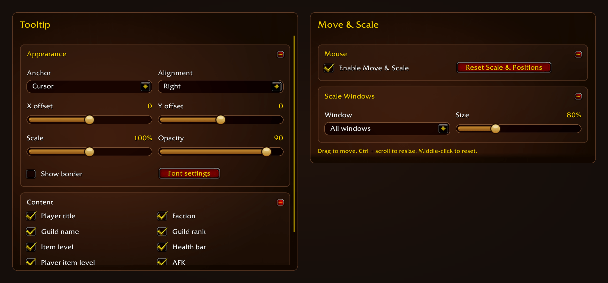 Tooltip and Move & Scale options
