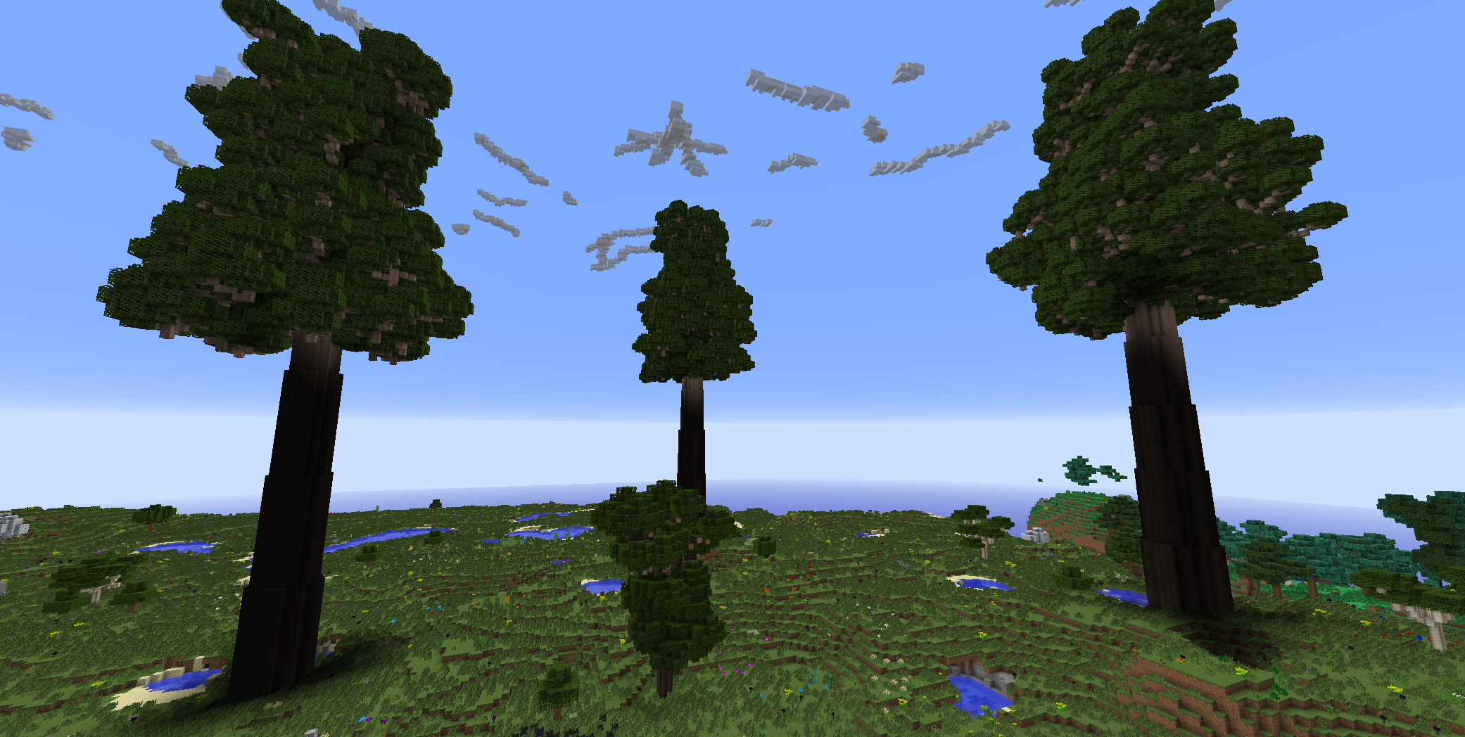This is an example of the Natura Redwood trees as well as a Thaumcraft Greatwood tree. Some of the awesome trees found in this pack.