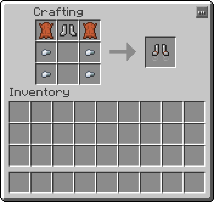 Thumbnail Consisting of:
1 Iron Boots
2 Leather
4 Iron Nuggets