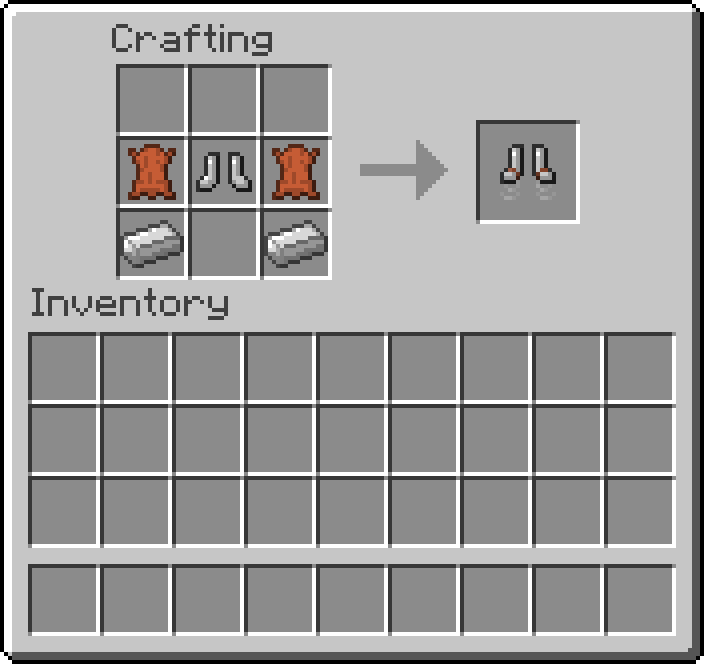 Thumbnail Consisting of:
1 Iron Boots
2 Leather
2 Iron Ingots