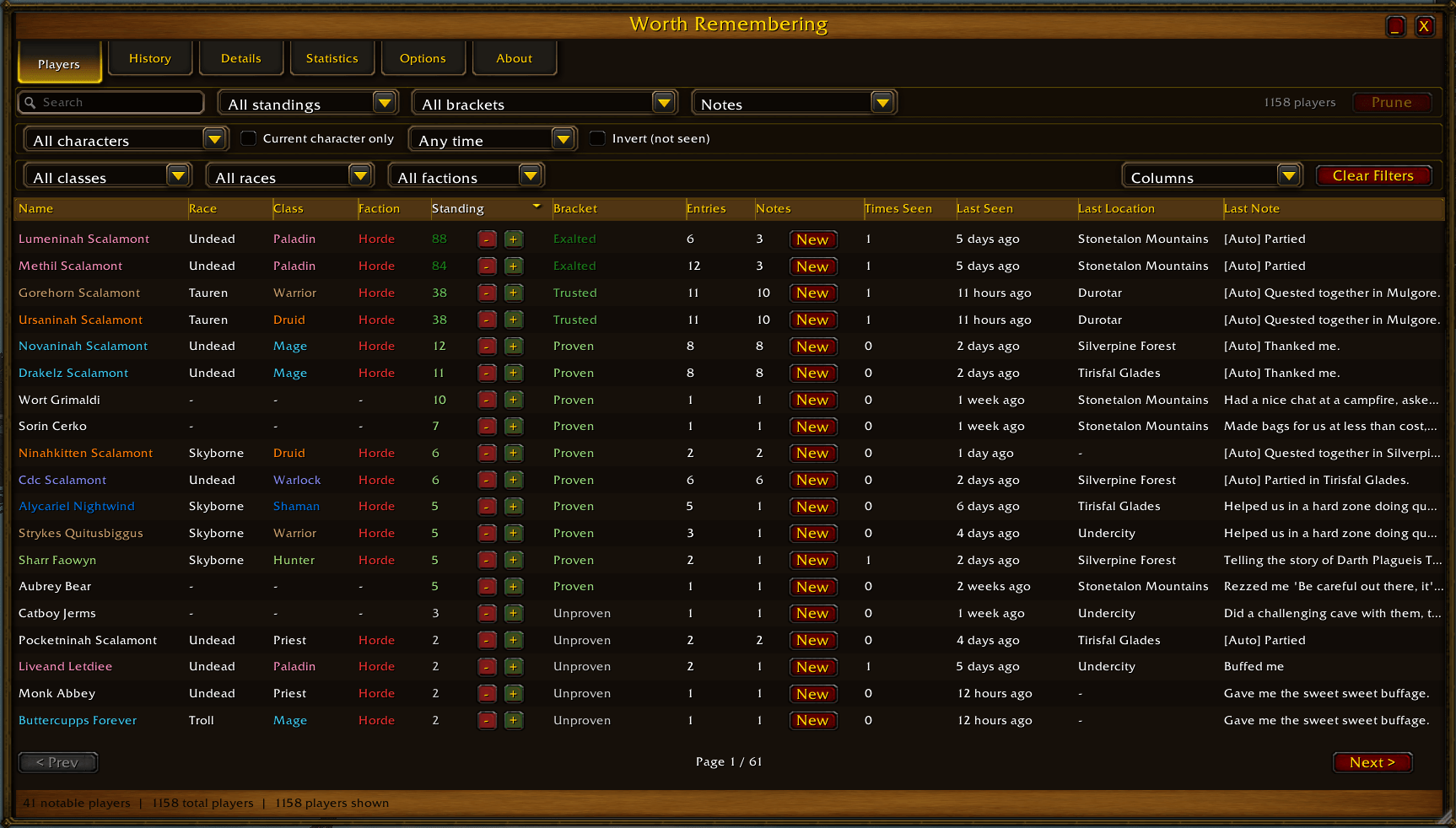 The Players tab