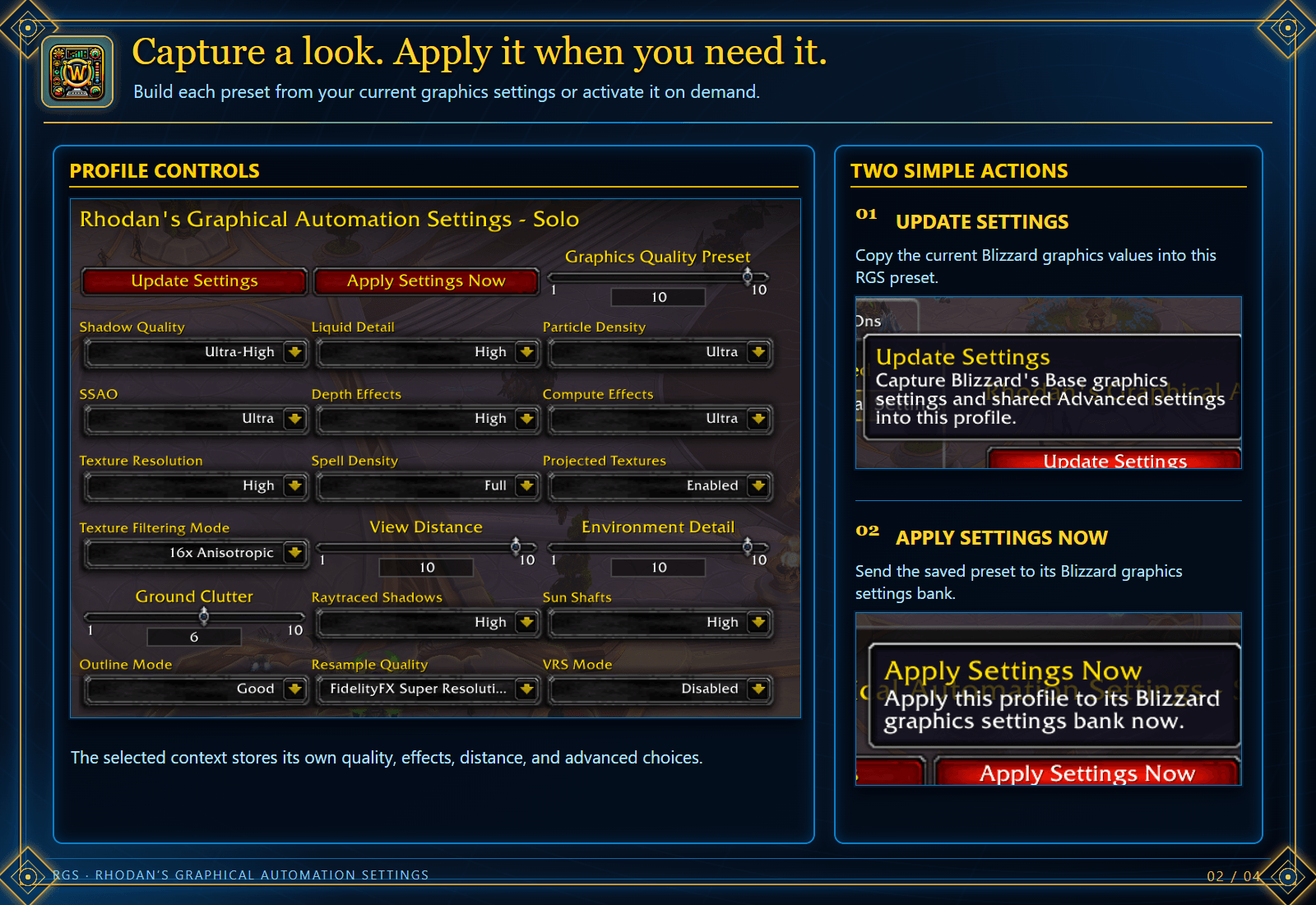 Capture and apply graphics settings in RGS