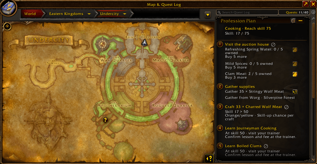 Thumbnail Your profession tasks stay beside Map & Quest Log, so you can check the next step while finding your way around the world.