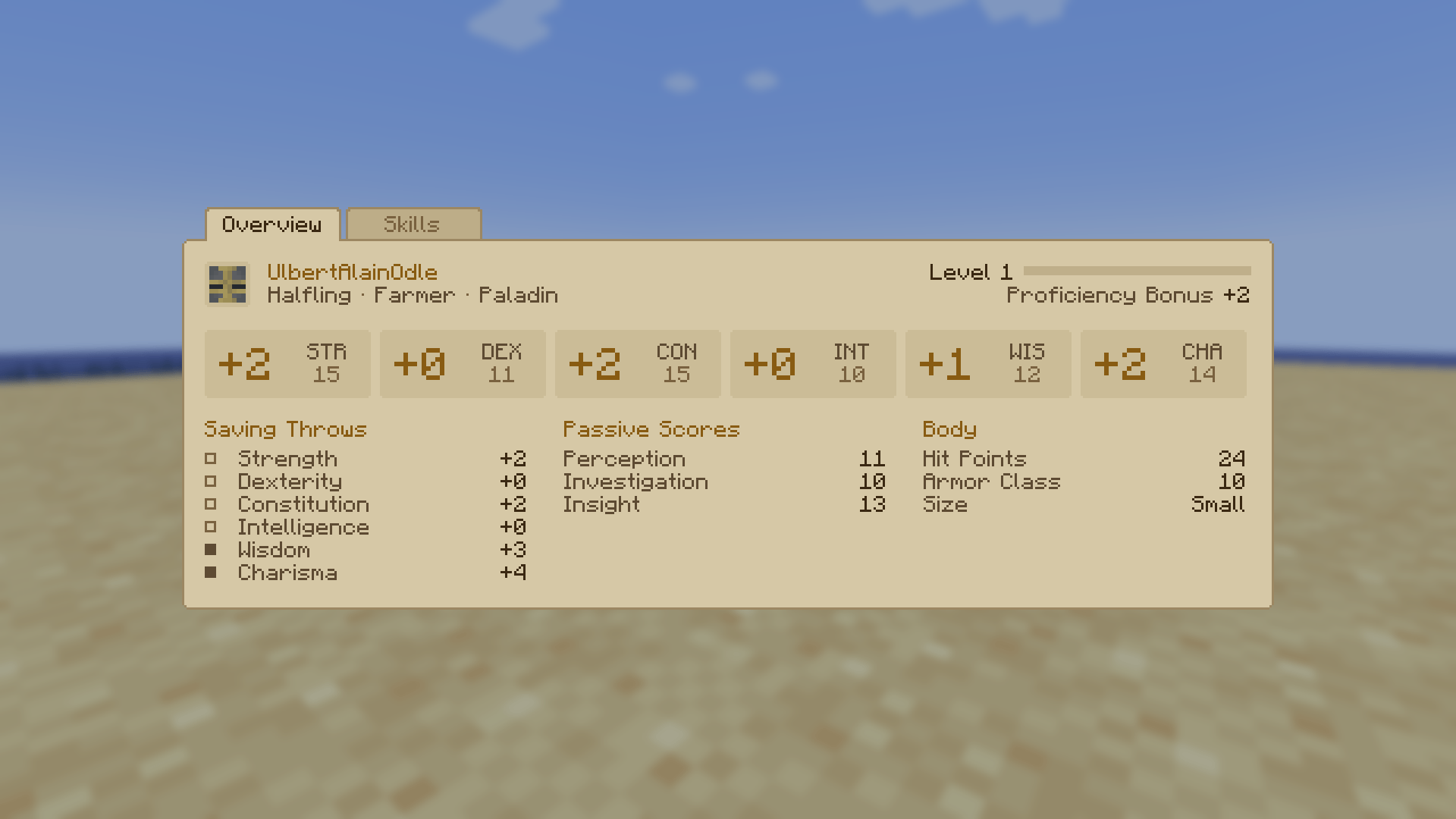 Thumbnail Abilities, saves, passives and body at a glance (K).