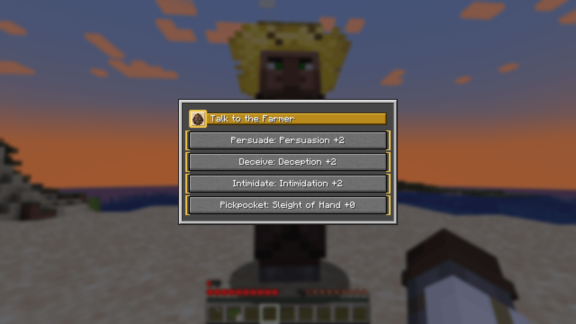 Thumbnail Talk to any villager, trader or piglin (G).