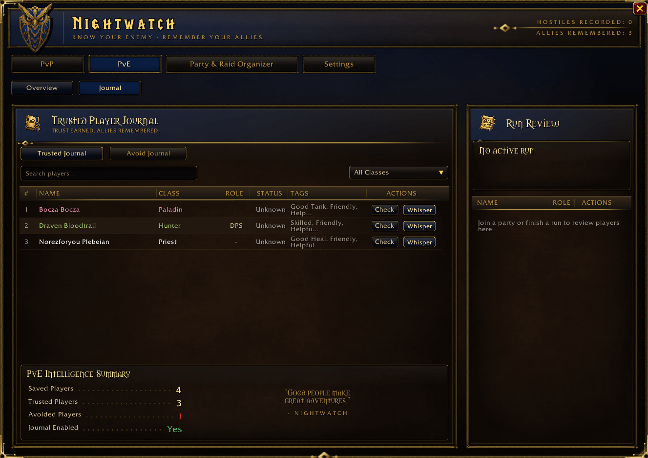 PvE Journal for Alliance