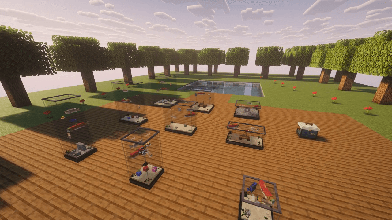 Thumbnail From 1×1×1 to 2×2×3 blocks, each aquarium holds up to five fish that really swim.