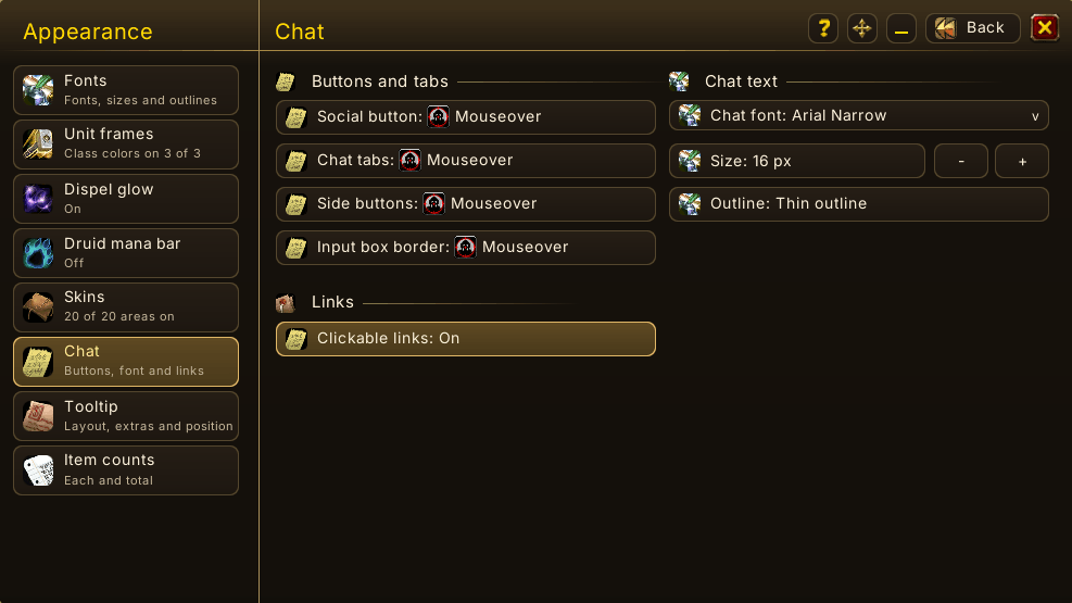 Appearance - Adjust visuals of actionbars, minimap, micro menu & more, supports importing custom fonts