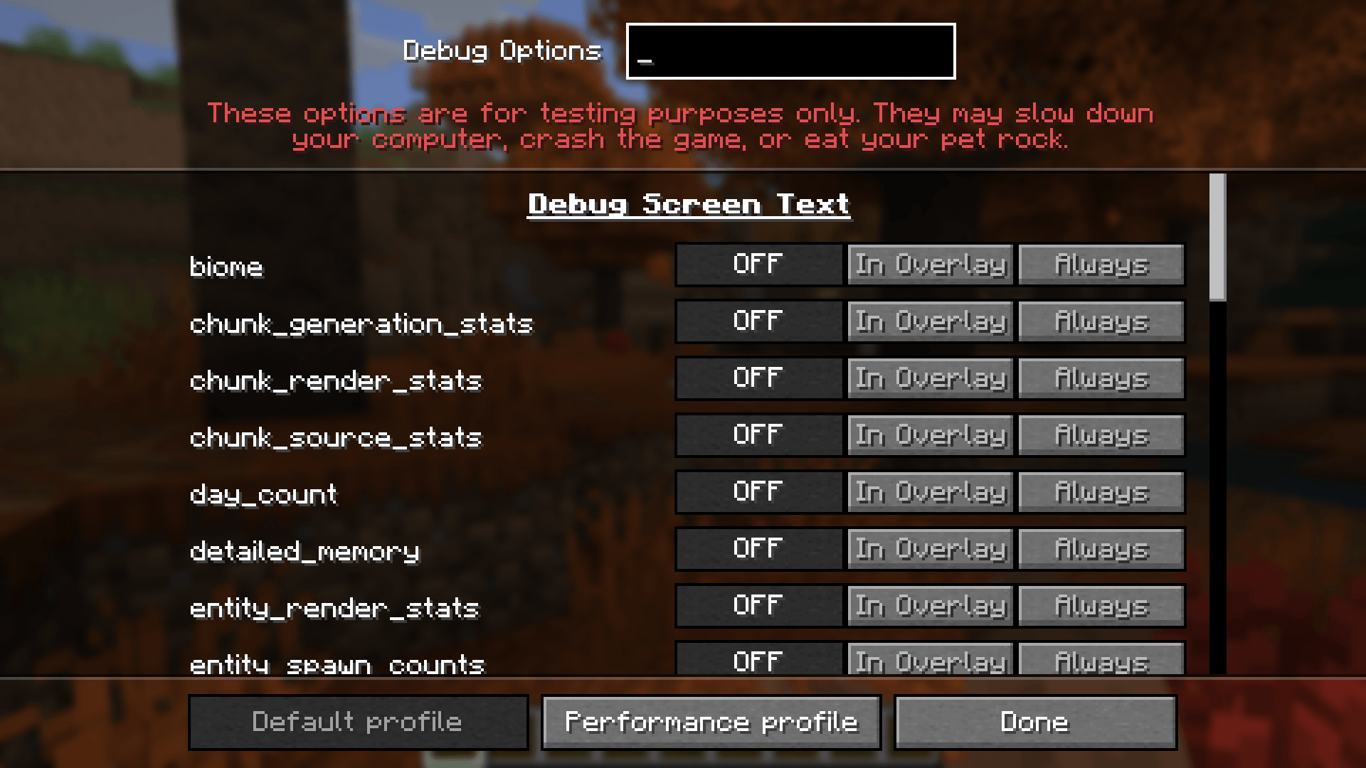 Thumbnail Choose what the F3 screen shows (F3 + F6).